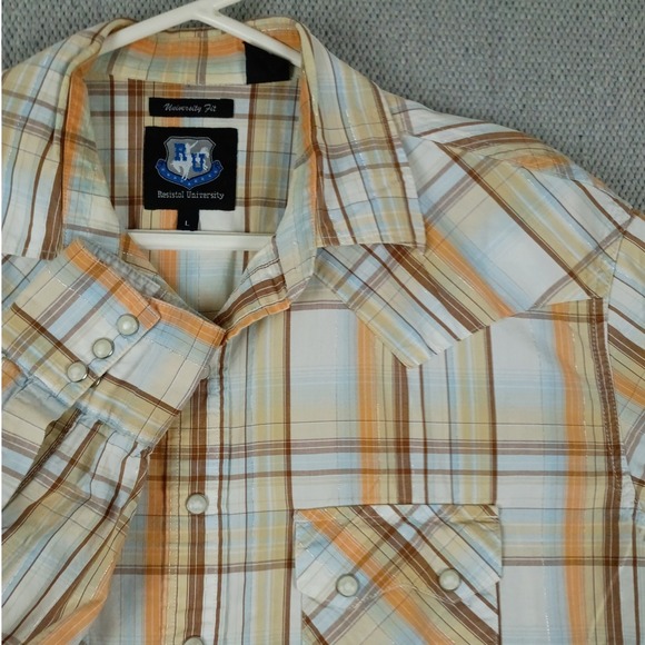 Resistol University Other - Resistol University Pearl Snap Shirt Mens L Orange Plaid Western Cowboy Cotton